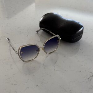 CHANEL Silver Frame Sunglasses with Blue Gradient Lenses
